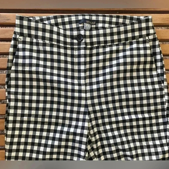 Renuar Black/White Checkered Gingham Stretch Cropped Ankle Pants Women’s 4 EUC‎ - Picture 7 of 12